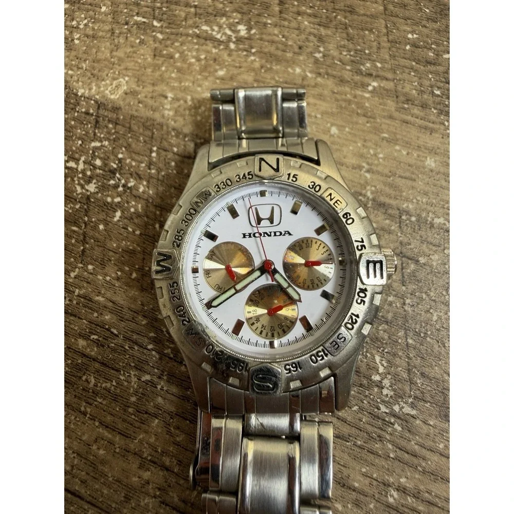 VTG Taxor Honda 463 Compass Bezel Multifunction Watch Day Date Stainless